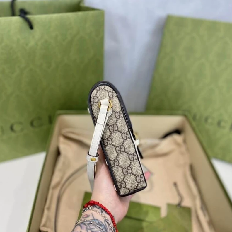 Replica bags Flap clos Gucci GG Supreme Horsebit 1955 Mini Bag White