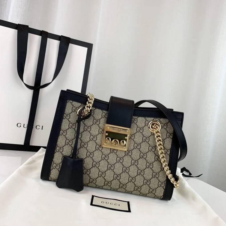 Top lv 26 x 18 x Gucci GG Supreme Padlock Small Shoulder Bag Black