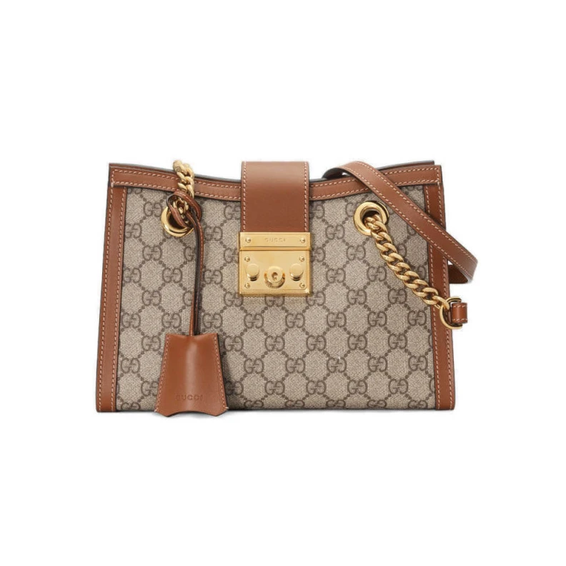 Beige ebo Gucci GG Supreme Padlock Small Shoulder Bag Brown