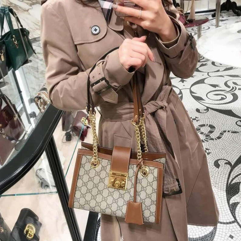 Replica bags lv Beige ebo Gucci GG Supreme Padlock Small Shoulder Bag Brown