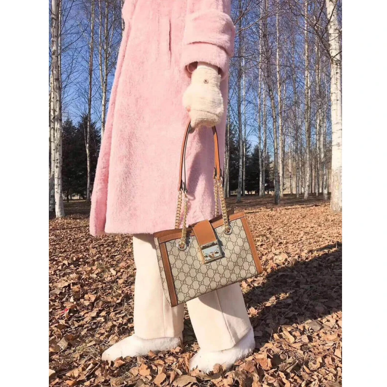 Replica bags lv Beige ebo Gucci GG Supreme Padlock Small Shoulder Bag Brown