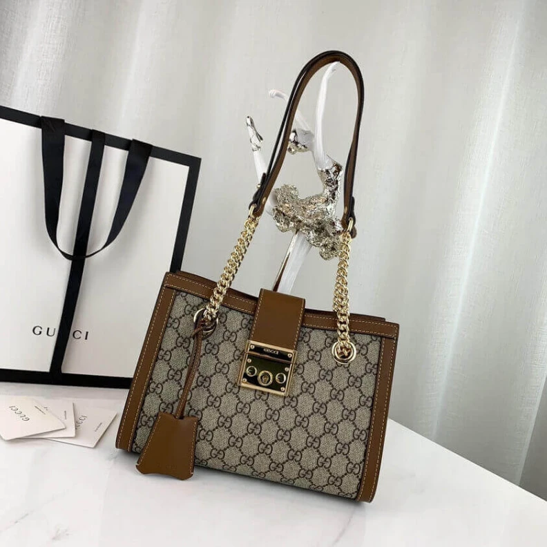 Replica bags lv Beige ebo Gucci GG Supreme Padlock Small Shoulder Bag Brown