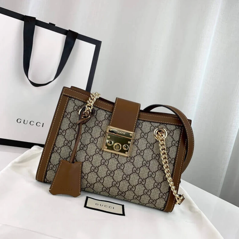 Replica bags lv Beige ebo Gucci GG Supreme Padlock Small Shoulder Bag Brown