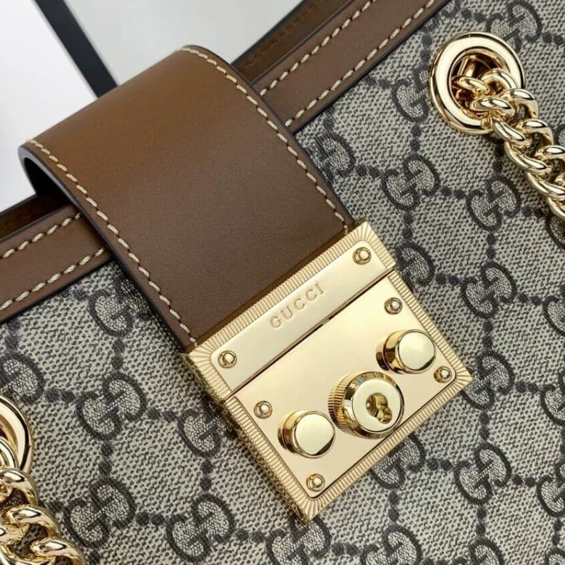 Replica bags lv Beige ebo Gucci GG Supreme Padlock Small Shoulder Bag Brown