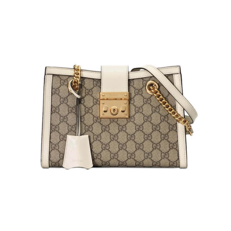 Key with Gucci GG Supreme Padlock Small Shoulder Bag White
