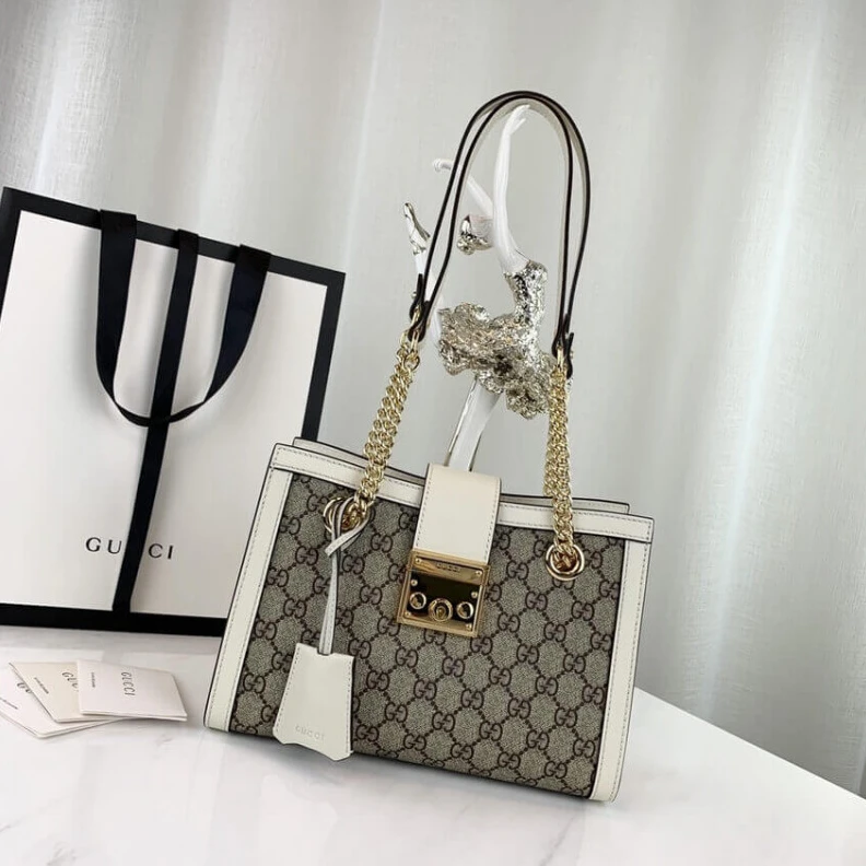 Top lv Key with Gucci GG Supreme Padlock Small Shoulder Bag White