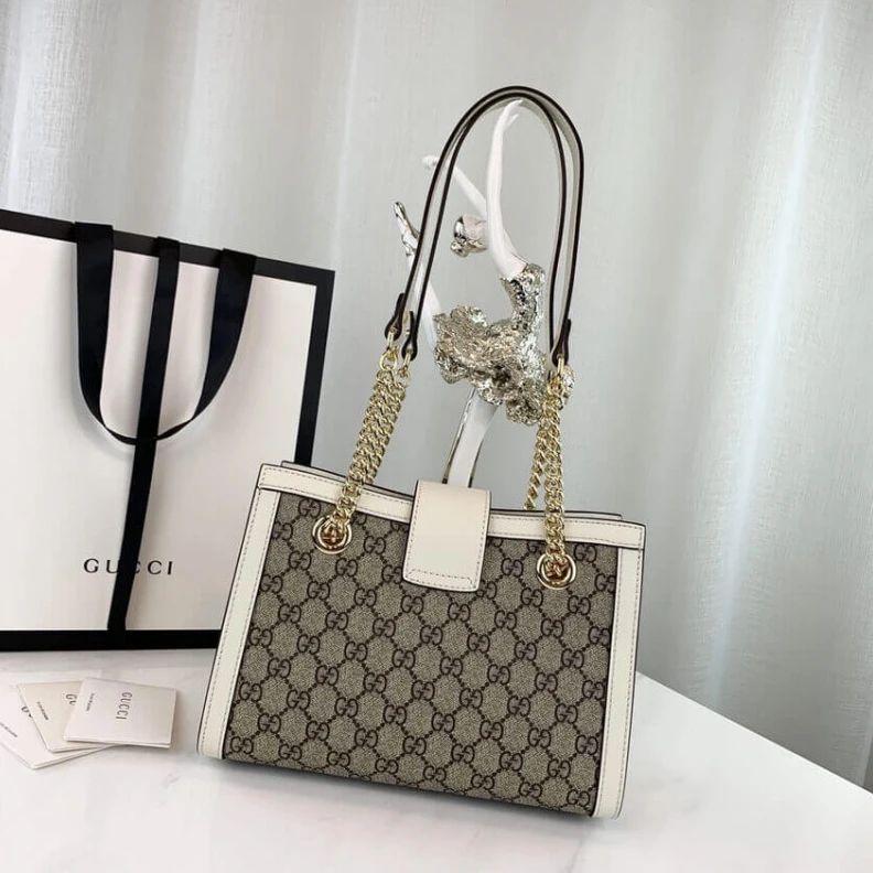 Top lv Key with Gucci GG Supreme Padlock Small Shoulder Bag White