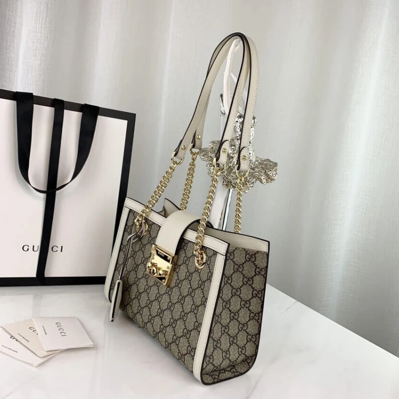Top lv Key with Gucci GG Supreme Padlock Small Shoulder Bag White