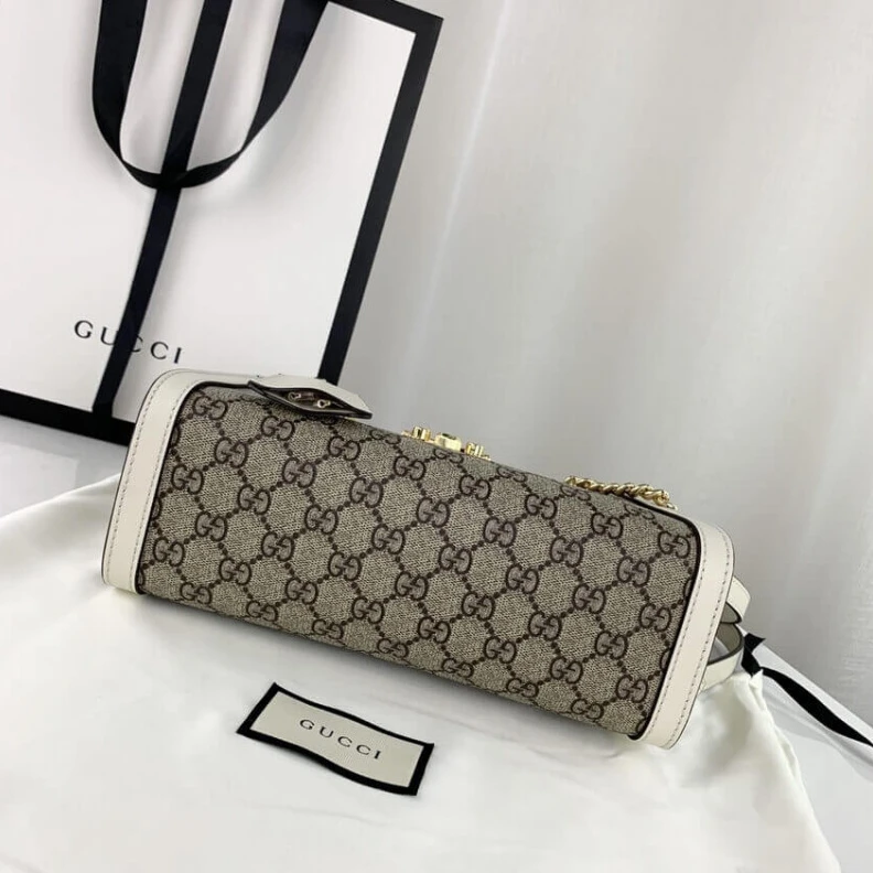 Top lv Key with Gucci GG Supreme Padlock Small Shoulder Bag White