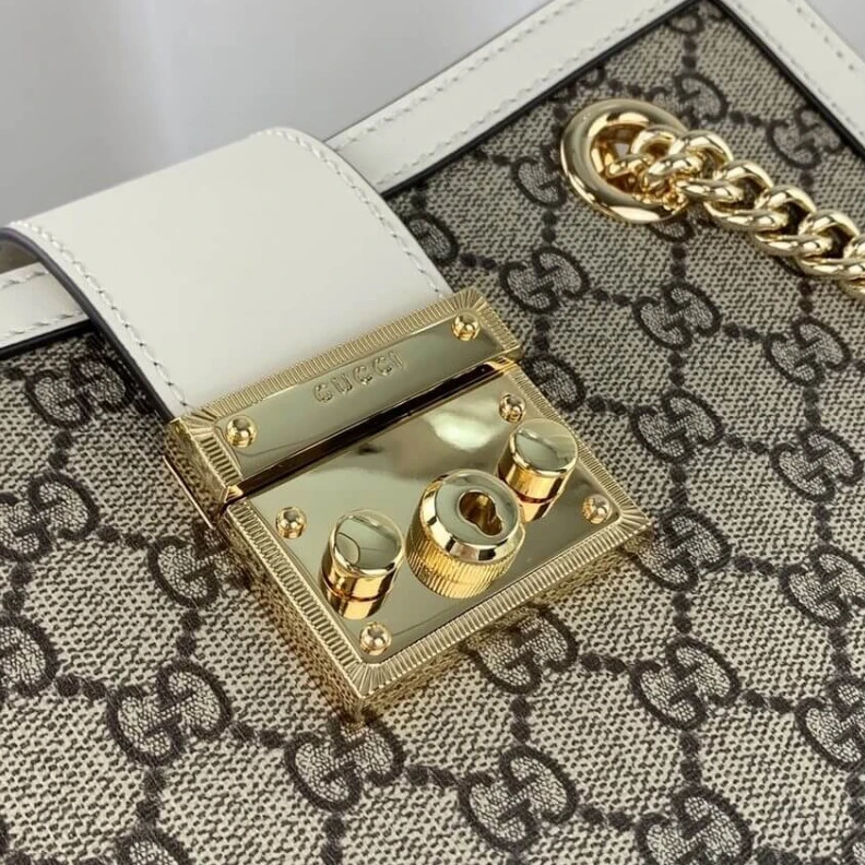 Top lv Key with Gucci GG Supreme Padlock Small Shoulder Bag White