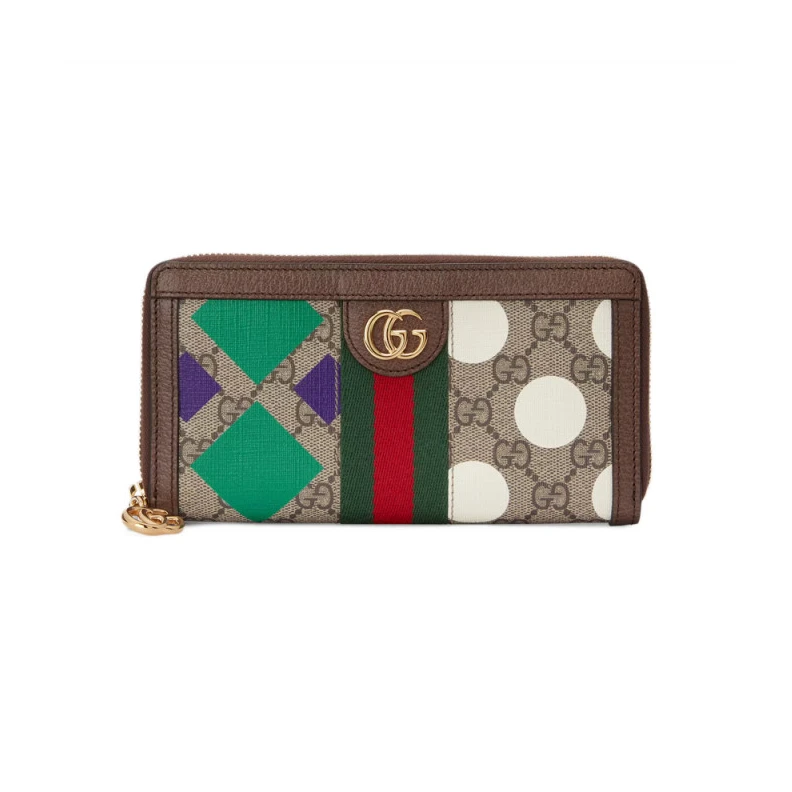 Double G Gucci Geometric Motifs Ophidia Zip Around Wallet