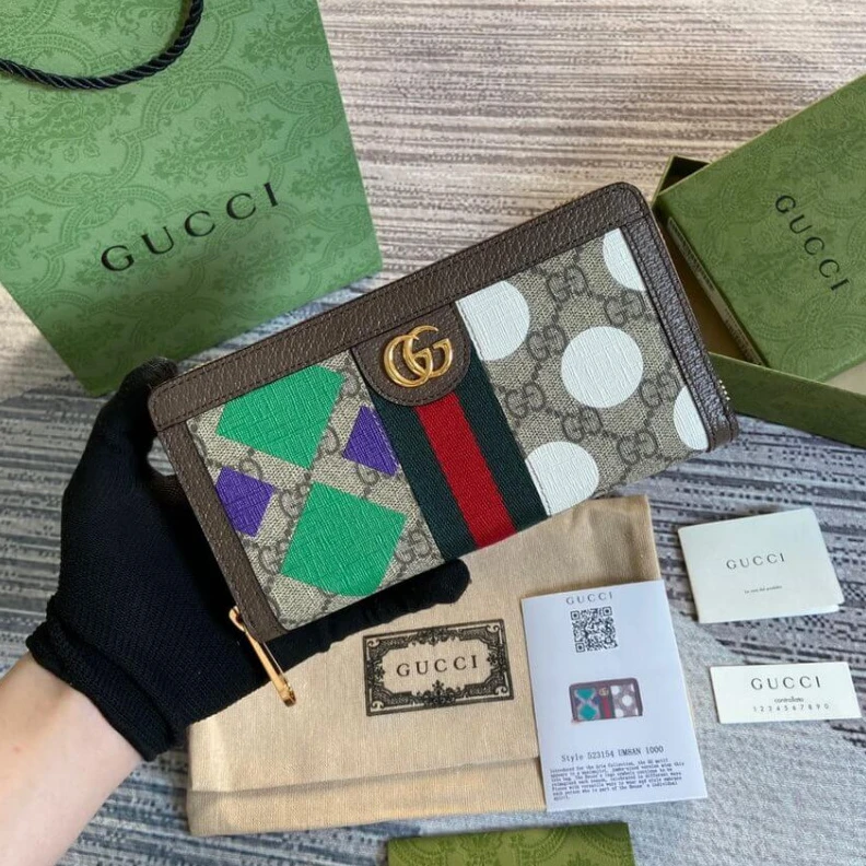 Replica bags Double G Gucci Geometric Motifs Ophidia Zip Around Wallet