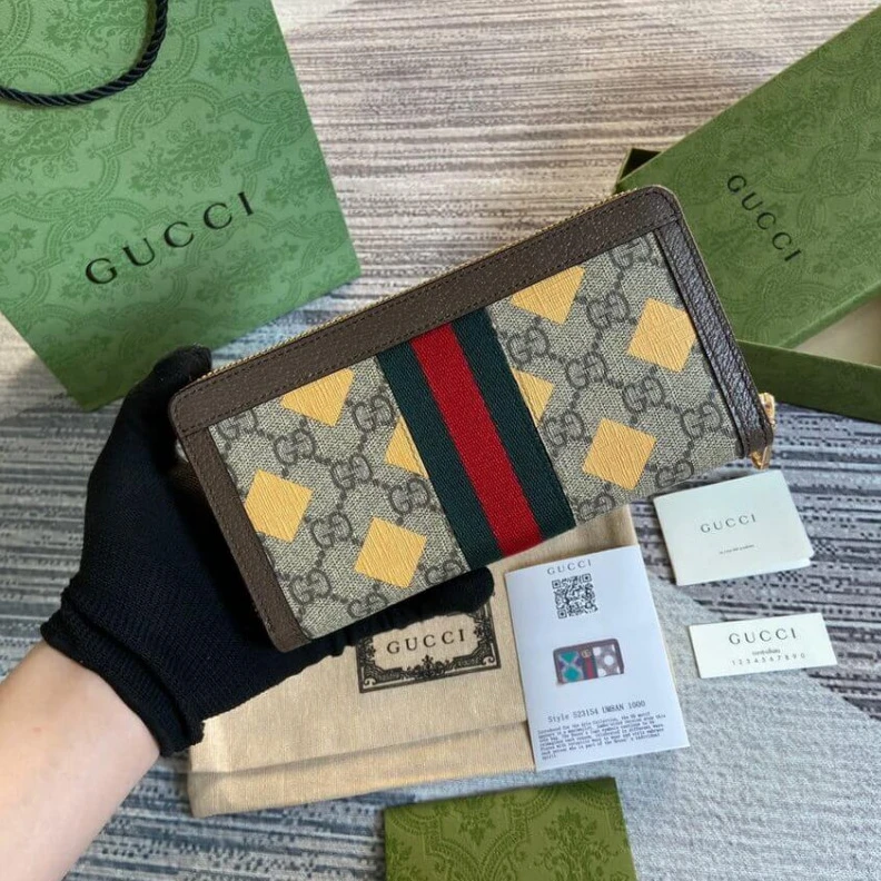 Replica bags Double G Gucci Geometric Motifs Ophidia Zip Around Wallet