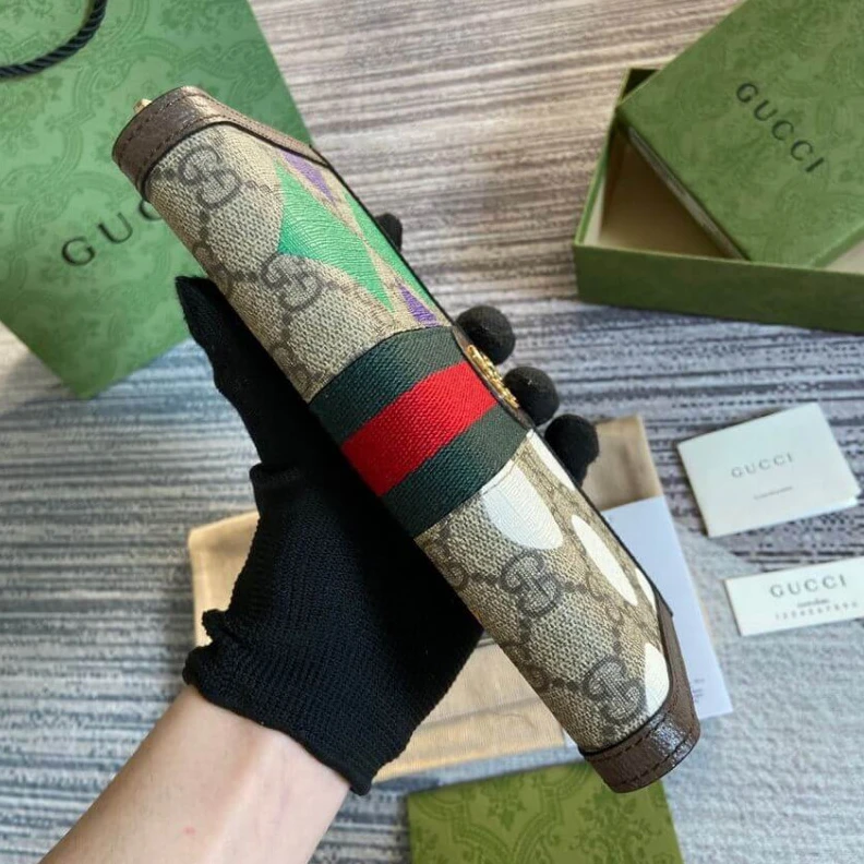 Replica bags Double G Gucci Geometric Motifs Ophidia Zip Around Wallet