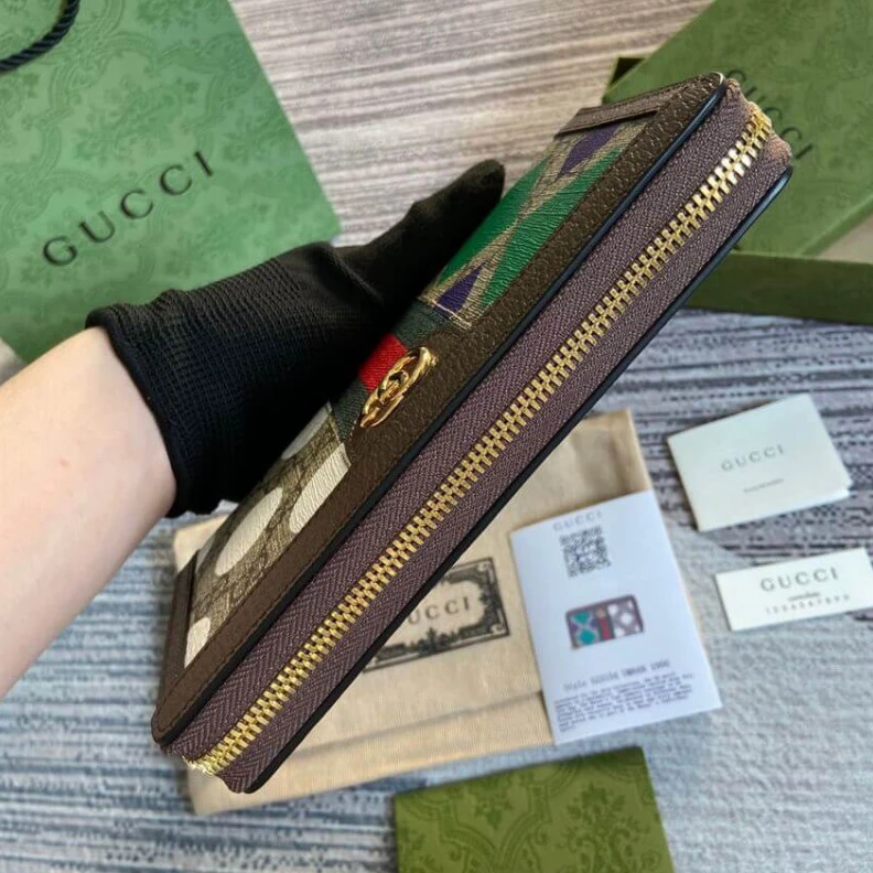 Replica bags Double G Gucci Geometric Motifs Ophidia Zip Around Wallet