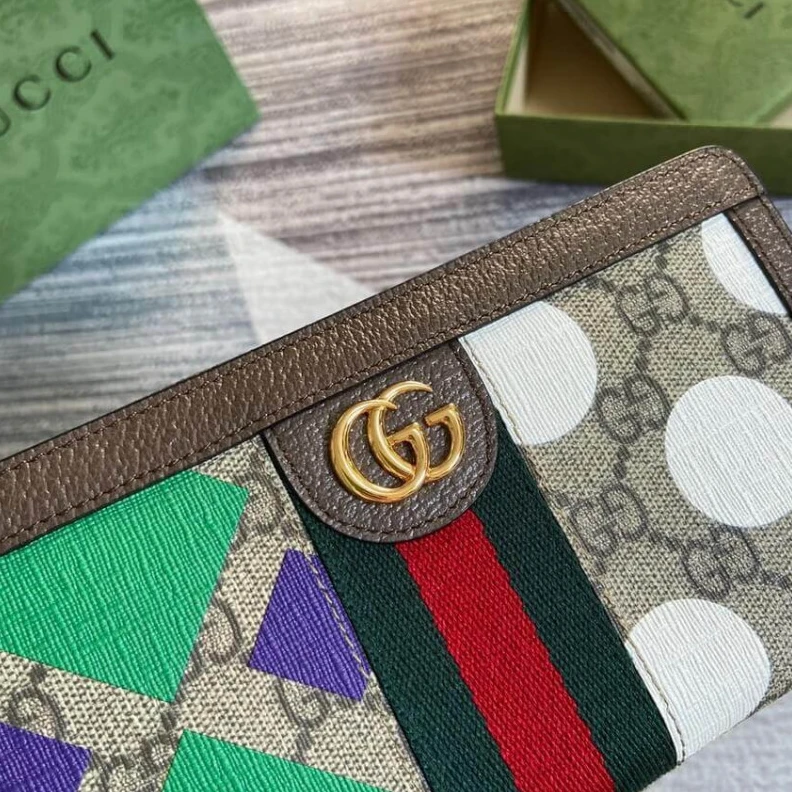 Replica bags Double G Gucci Geometric Motifs Ophidia Zip Around Wallet