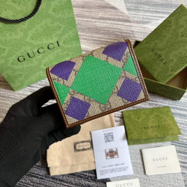 Top lv Open: 4.3 Gucci Horsebit 1955 Card Case Wallet With Polka Dot Print
