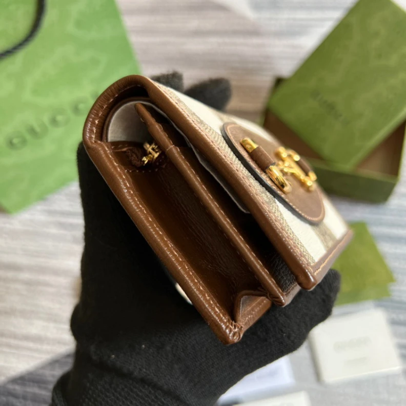 Top lv Open: 4.3 Gucci Horsebit 1955 Card Case Wallet With Polka Dot Print