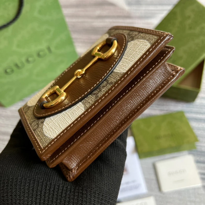 Top lv Open: 4.3 Gucci Horsebit 1955 Card Case Wallet With Polka Dot Print