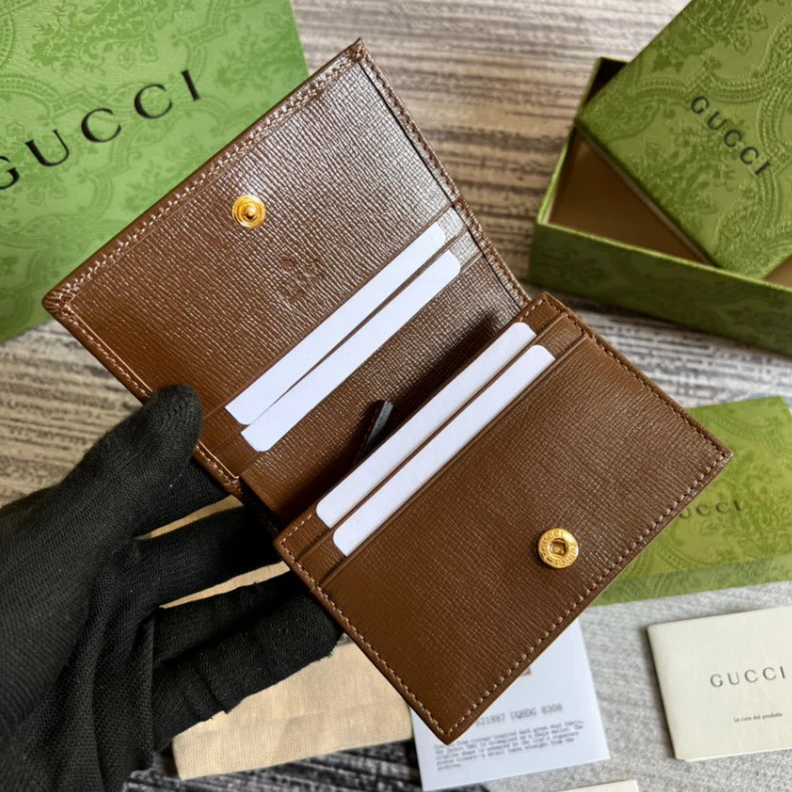 Top lv Open: 4.3 Gucci Horsebit 1955 Card Case Wallet With Polka Dot Print