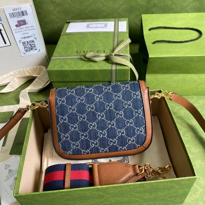 Top lv Dark blue Gucci Horsebit 1955 Denim Mini Bag