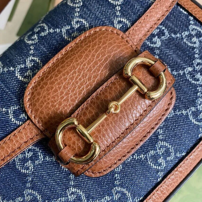 Top lv Dark blue Gucci Horsebit 1955 Denim Mini Bag