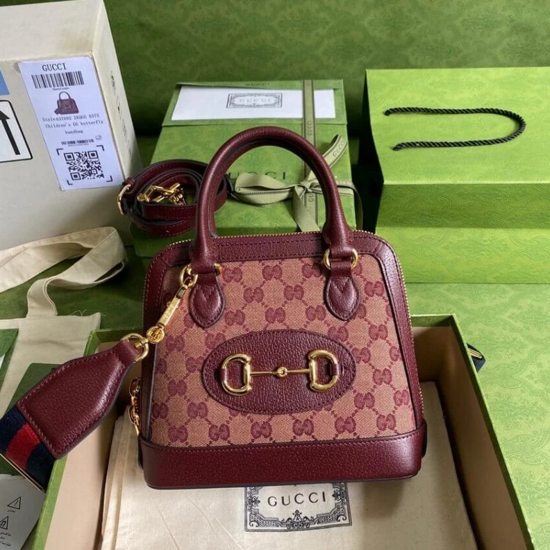 Replica bags Gucci Horsebit 1955 GG Mini Bag in Burgundy GG Canvas