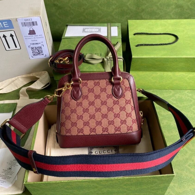 Replica bags Gucci Horsebit 1955 GG Mini Bag in Burgundy GG Canvas