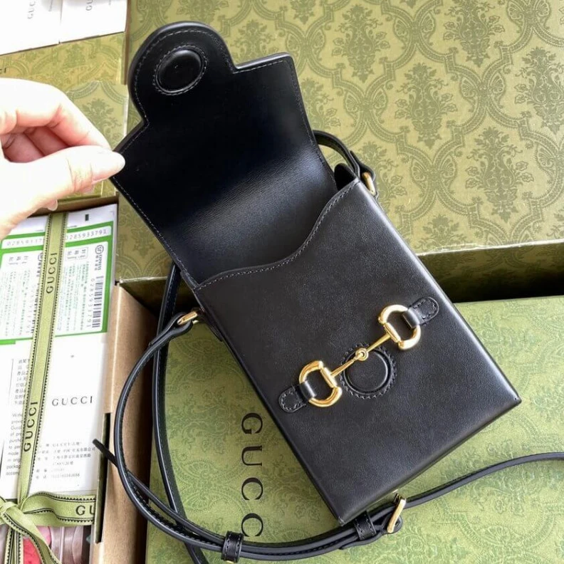 Replica bags lv Black lea Gucci Horsebit 1955 Mini Bag in Black Leather