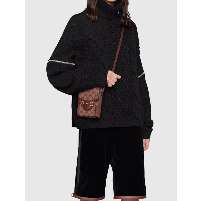 Top lv Designed w Gucci Horsebit 1955 Mini Bag in Burgundy GG Canvas