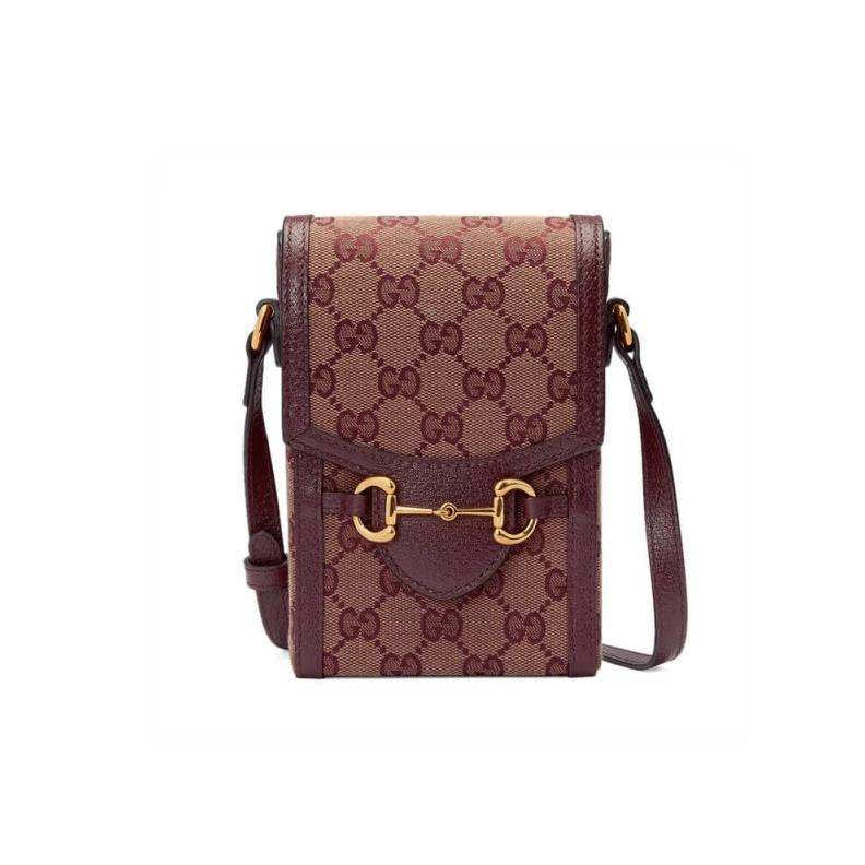 Designed w Gucci Horsebit 1955 Mini Bag in Burgundy GG Canvas