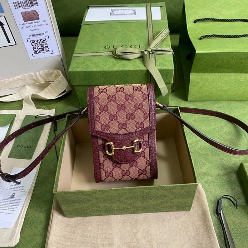 Top lv Designed w Gucci Horsebit 1955 Mini Bag in Burgundy GG Canvas