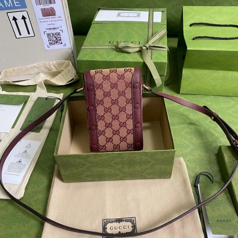 Top lv Designed w Gucci Horsebit 1955 Mini Bag in Burgundy GG Canvas