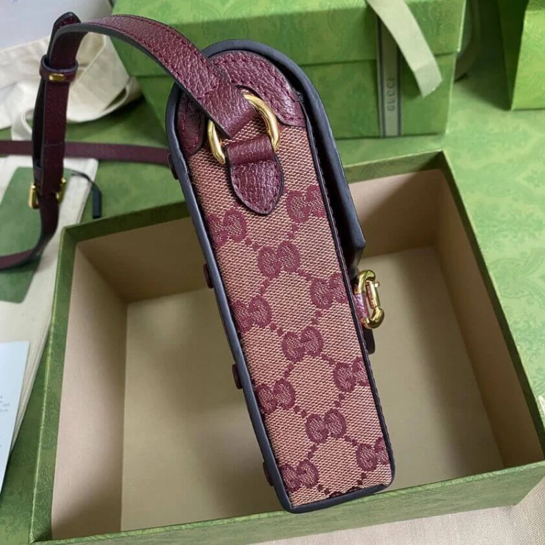 Top lv Designed w Gucci Horsebit 1955 Mini Bag in Burgundy GG Canvas
