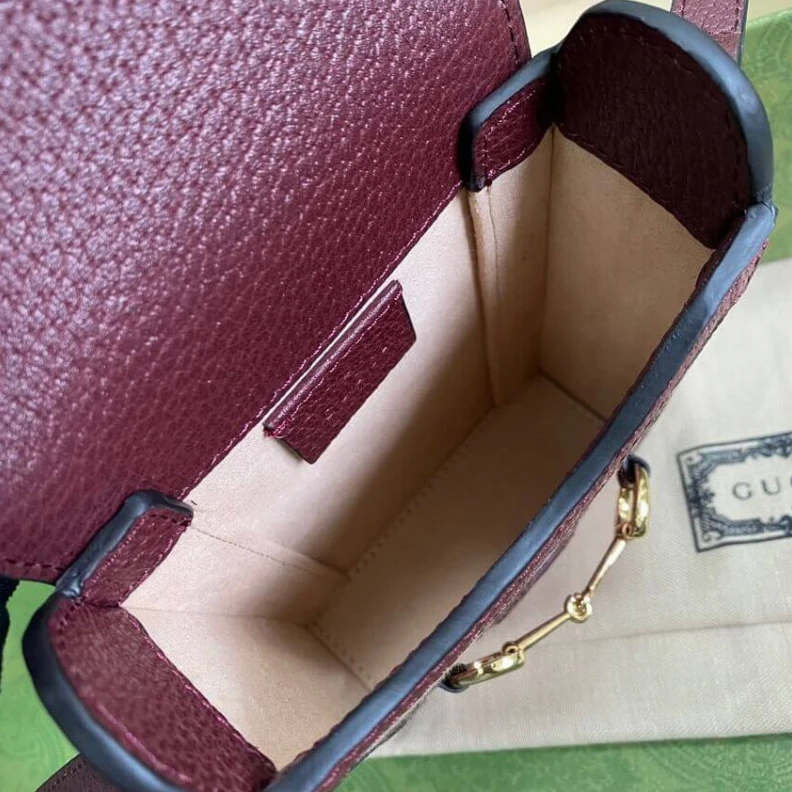 Top lv Designed w Gucci Horsebit 1955 Mini Bag in Burgundy GG Canvas