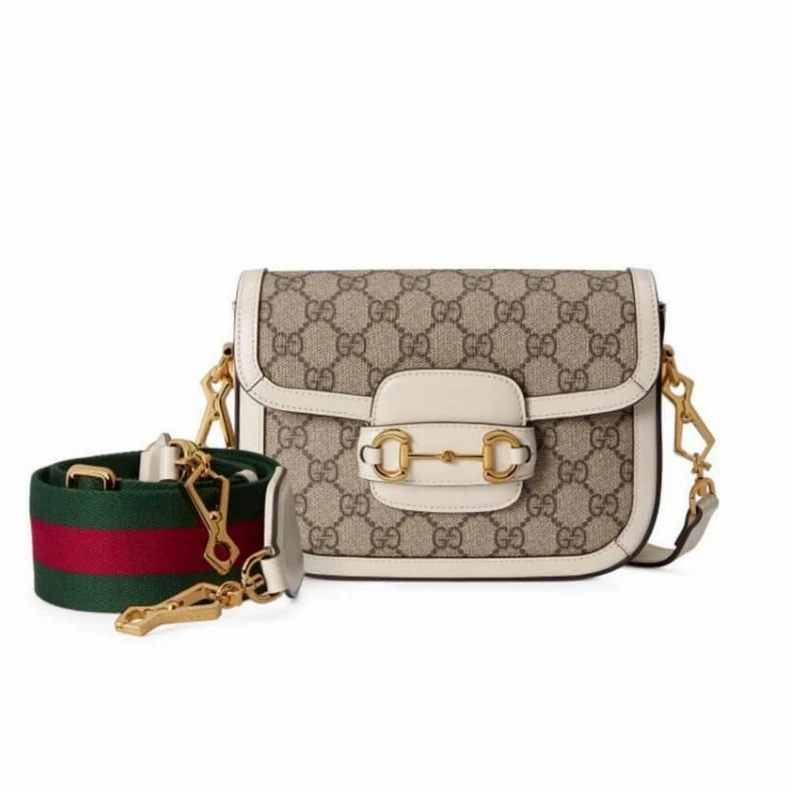 Detachabl Gucci Horsebit 1955 Mini Bag in GG Supreme White