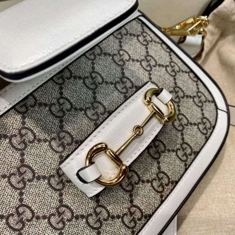 Lv belts replica Detachabl Gucci Horsebit 1955 Mini Bag in GG Supreme White
