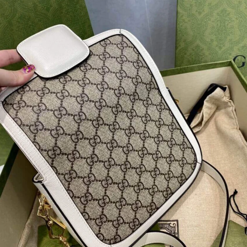 Lv belts replica Detachabl Gucci Horsebit 1955 Mini Bag in GG Supreme White