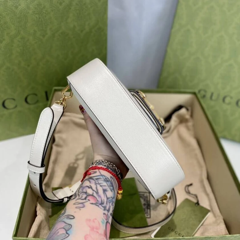 Lv belts replica Detachabl Gucci Horsebit 1955 Mini Bag in GG Supreme White