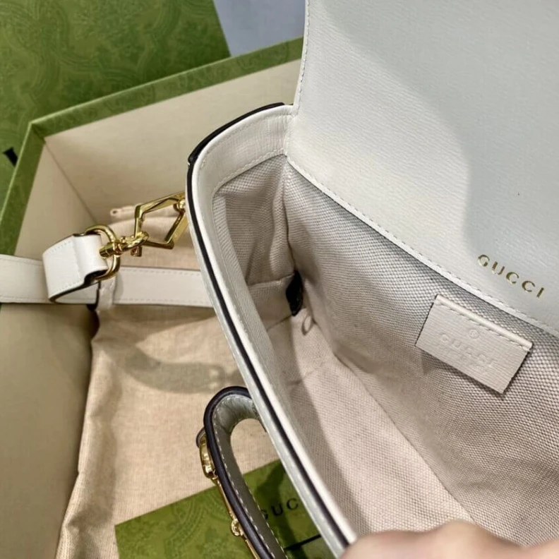 Lv belts replica Detachabl Gucci Horsebit 1955 Mini Bag in GG Supreme White