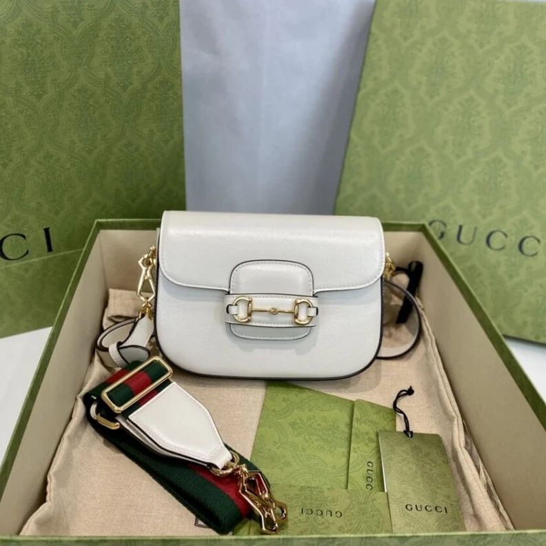 Top lv This item Gucci Horsebit 1955 Mini Bag in White Leather