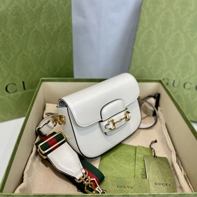 Top lv This item Gucci Horsebit 1955 Mini Bag in White Leather
