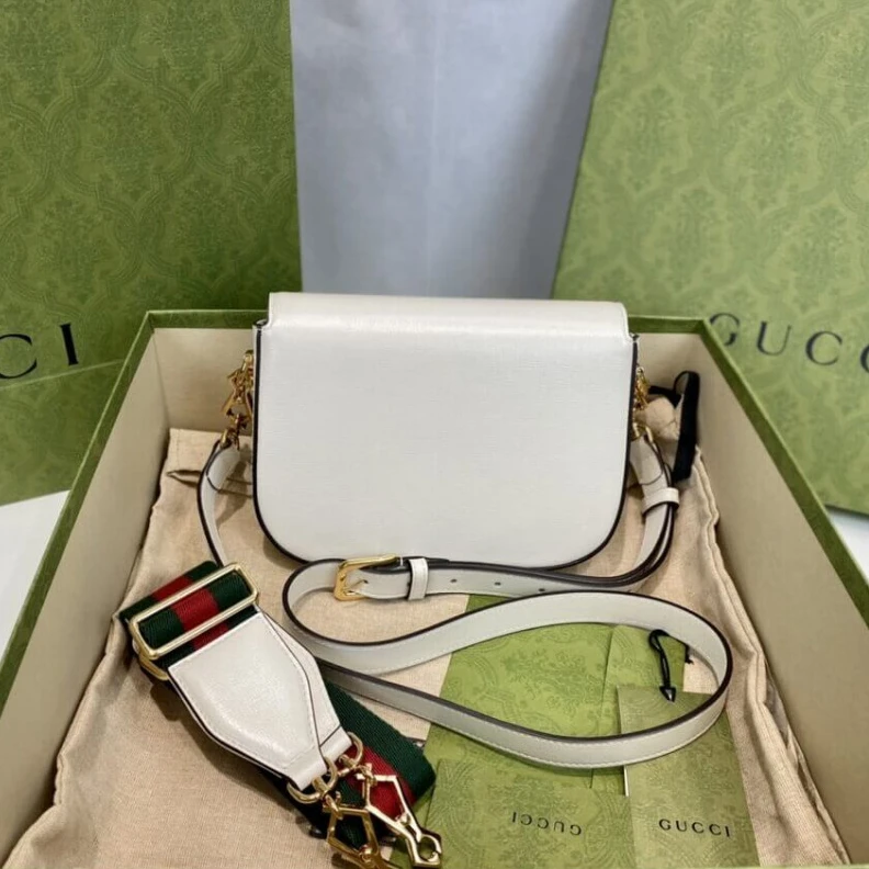 Top lv This item Gucci Horsebit 1955 Mini Bag in White Leather