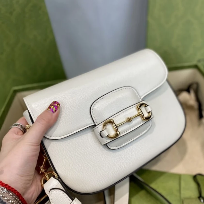 Top lv This item Gucci Horsebit 1955 Mini Bag in White Leather