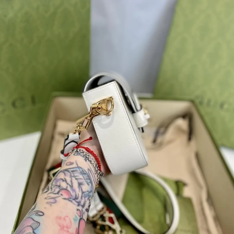 Top lv This item Gucci Horsebit 1955 Mini Bag in White Leather