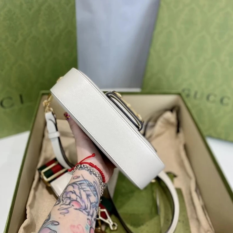 Top lv This item Gucci Horsebit 1955 Mini Bag in White Leather