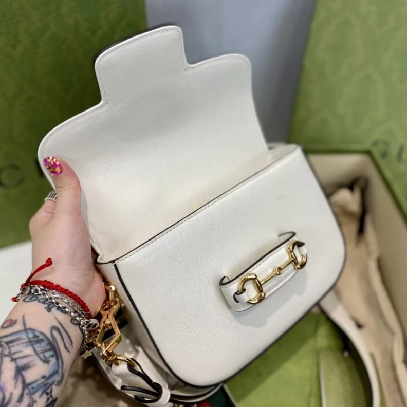 Top lv This item Gucci Horsebit 1955 Mini Bag in White Leather
