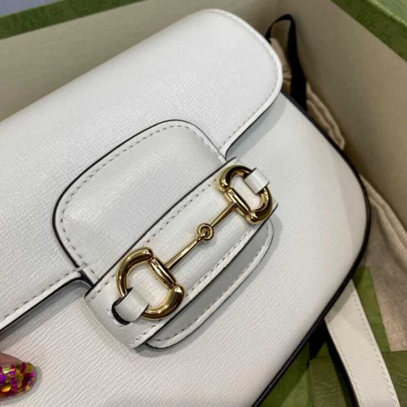 Top lv This item Gucci Horsebit 1955 Mini Bag in White Leather
