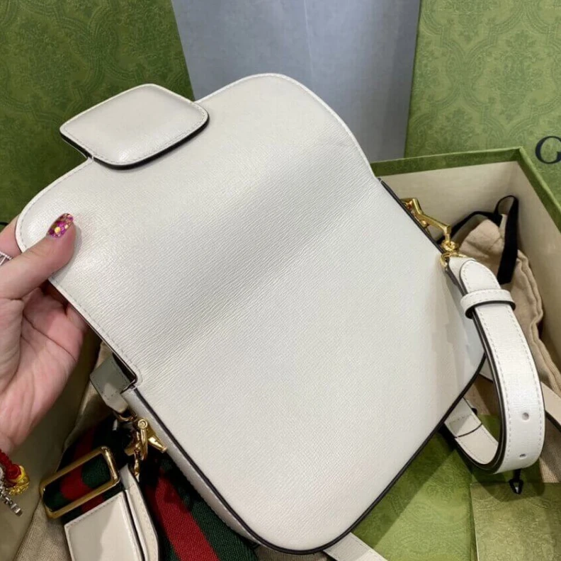 Top lv This item Gucci Horsebit 1955 Mini Bag in White Leather
