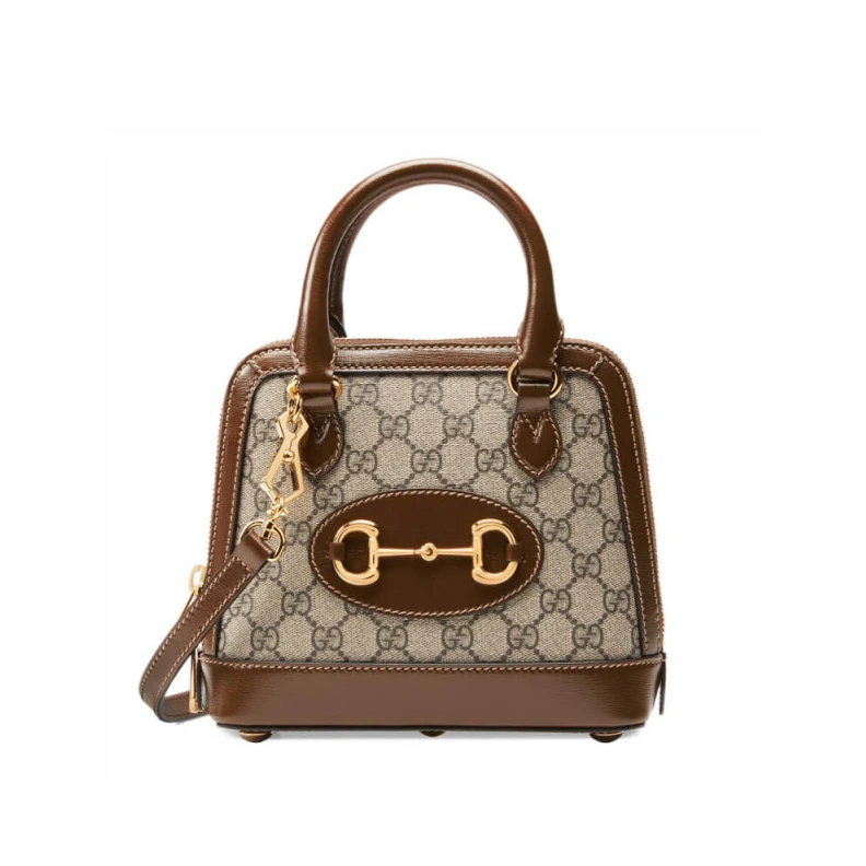 Beige and Gucci Horsebit 1955 Mini Top Handle Bag In Brown GG Supreme Canvas